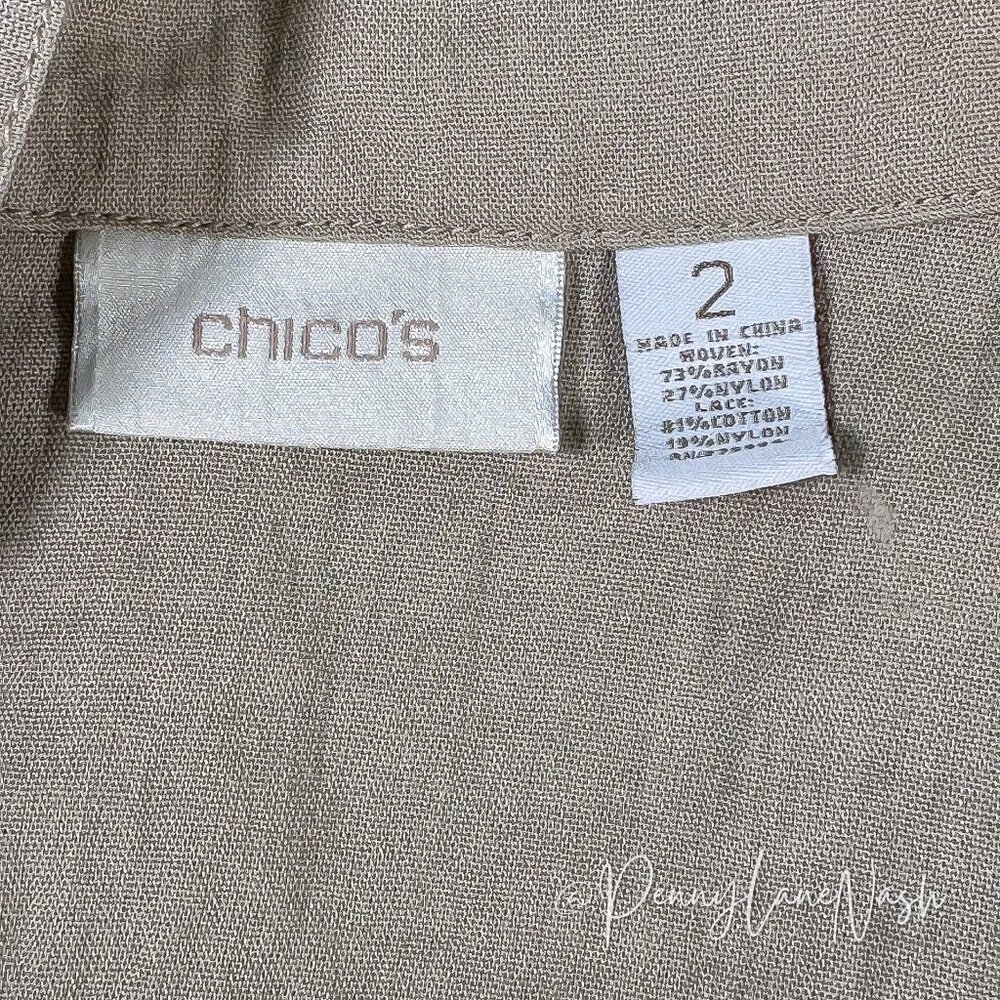 Chicos Lace Draped Open Front Jacket Size 2 Tan - Picture 5 of 12